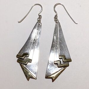 Vintage 60s Earrings Silver Brass Handmade